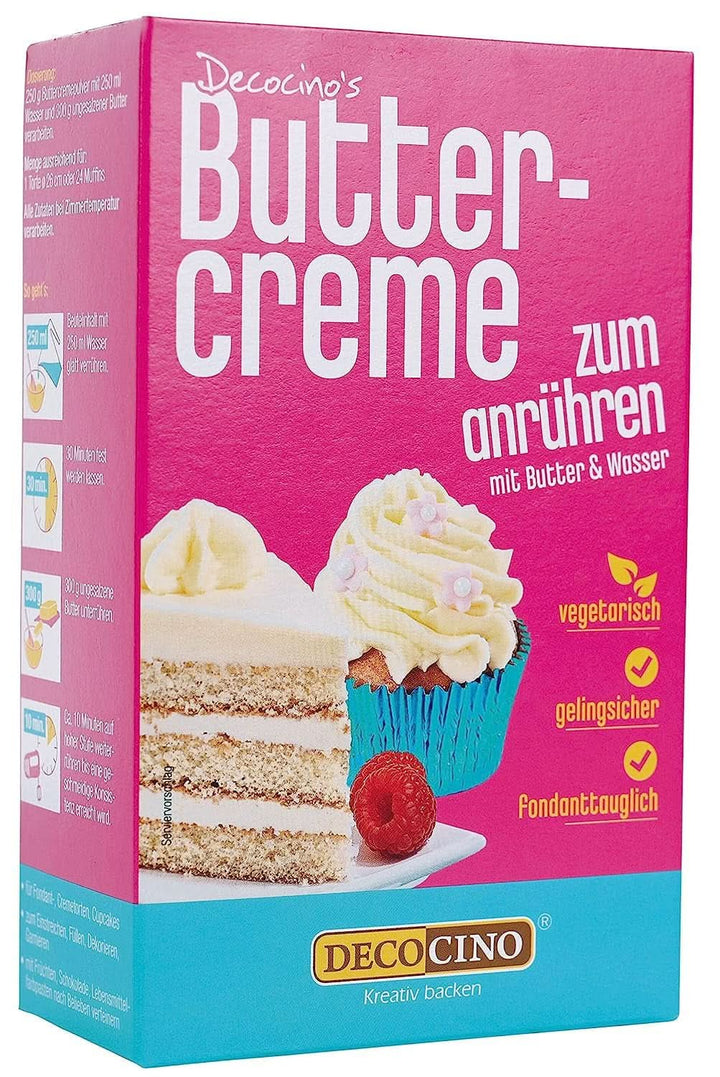 DECOCINO Buttercream Ready Mix (Set de 3 - 3 x 250 grame), pentru glazură, umplere și ornare, ideal pentru prăjituri, creme și torturi 