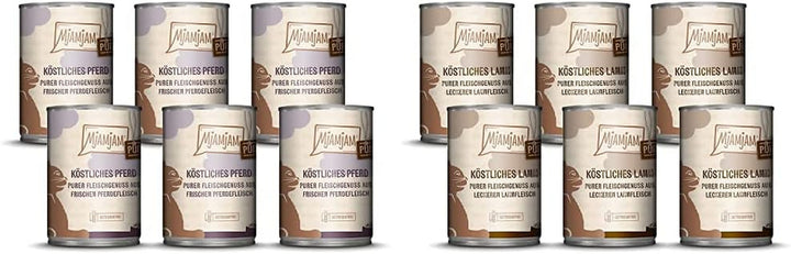 Mjamjam - Hrană umedă premium pentru pisici - Curcan bun cu dovleac aburit, pachet de 6 (6 X 800 G) & Hrană umedă premium pentru pisici - Rață și pasăre fragedă cu morcovi delicioși, pachet de 6 (6 X 800 G)