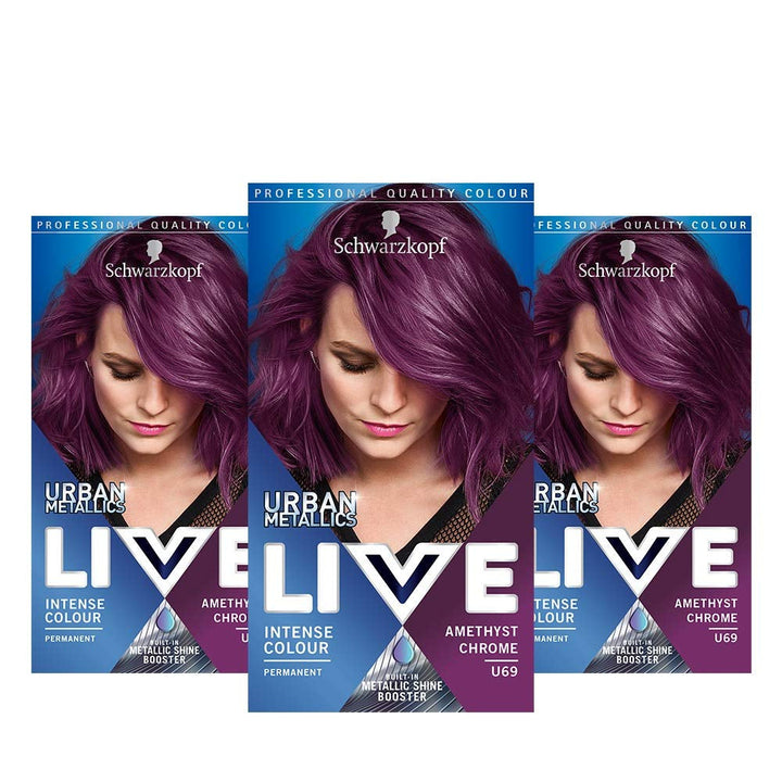 Schwarzkopf LIVE U67 Blue Mercury, 100 ml Vopsea pentru par Naty Shop U69 Amtheyst Chrome 3 bucăți (pachet de 1)