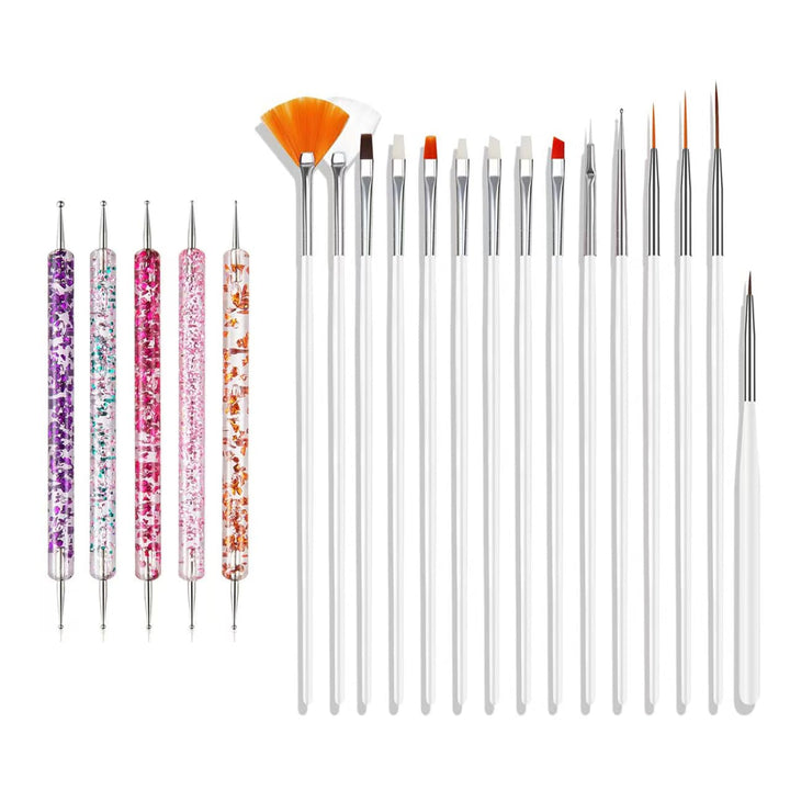 Nail Art Pinsel Set, 20Pcs Nageldesign Malerei Pinsel, Professionelle Nail Art Design Pinsel, Nail Fine Liner Pinsel, Rosa
