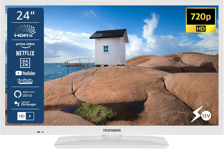 TELEFUNKEN XH24SN550MVD 24 Zoll Fernseher/Smart TV (HD Ready, HDR, Triple-Tuner, 12 Volt, Dvd-Player) - 6 Monate HD+ Inklusive [2023], Schwarz