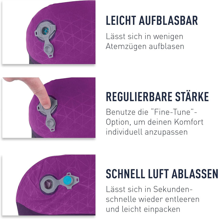 Sea to Summit - Aeros Premium Lumbar Cushion - Pernă de susținere gonflabilă - Relief pentru partea inferioară a spatelui - 50D Polyester Fabric - Geantă de călătorie compactă - Muncă, călătorii și excursii - Albastru marin - 93 G