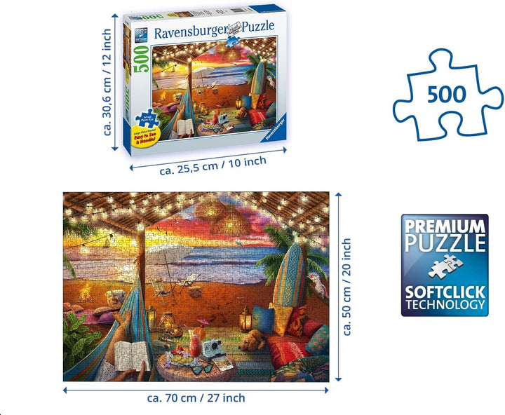 Ravensburger Puzzle 16795 - Apus de soare pe plajă - 500 Piece Puzzle pentru adulți și copii de la 10 ani, cu piese de puzzle mai mari [Exclusiv pe Amazon]