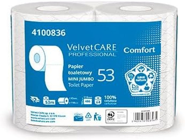 Hârtie igienică din celuloză confort, hârtie igienică 2 straturi, 486 foi, 4 buc, hârtie igienică albă,