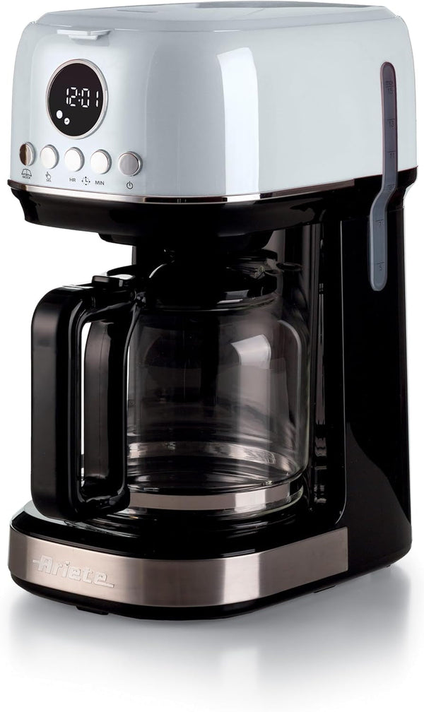 Ariete, Espressor cu Râșniță de Cafea Moderna 1318, Cafea Autentică, Filtru pentru 1 sau 2 Cești, Maxi Cappuccino, Oprire Automată, Râșniță de Cafea cu Capacitate de 250 g, Alb