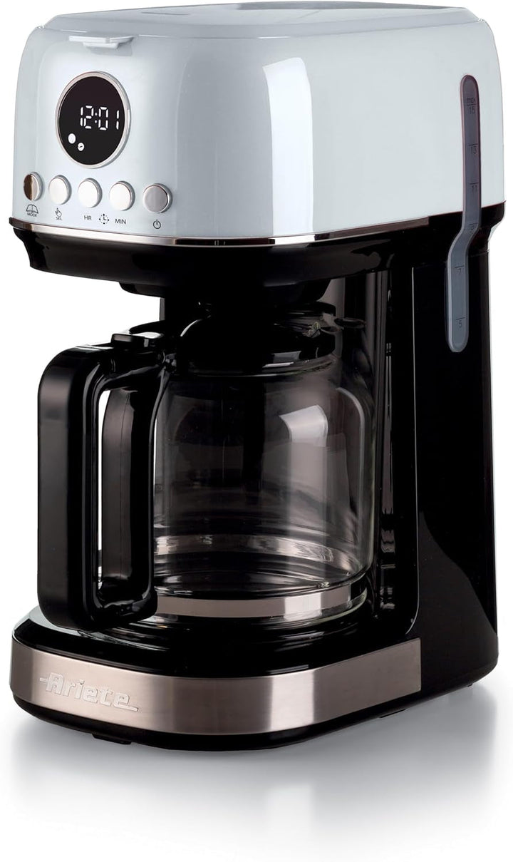 Ariete, Espressor cu Râșniță de Cafea Moderna 1318, Cafea Autentică, Filtru pentru 1 sau 2 Cești, Maxi Cappuccino, Oprire Automată, Râșniță de Cafea cu Capacitate de 250 g, Alb