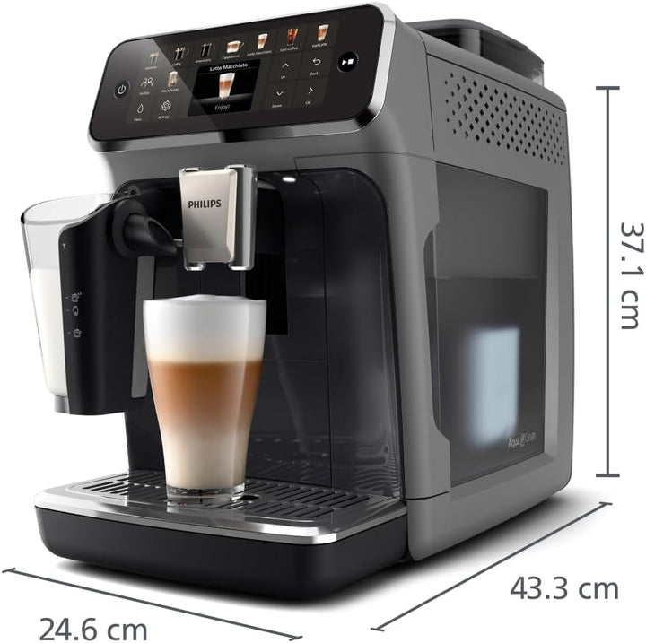 Espressor complet automat Philips seria 5500, inclusiv Latte Go, tehnologie Silent Brew și pornire rapidă. Cafea aromatică din boabe proaspăt măcinate, 20 de băuturi calde și cu gheață, gri (EP5544/50)