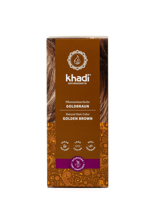 khadi GOLDBRAUN culoare de păr din plante, culoare de păr de la chihlimbar strălucitor la maro auriu catifelat și strălucitor, culoare de păr naturală 100% pe bază de plante, naturală și vegană, produse cosmetice naturale certificate, 100g Vopsea pentru par Naty Shop Maro auriu 100 G (1 pachet) Singur