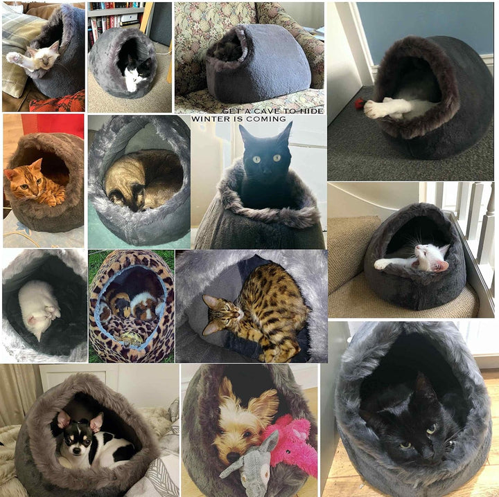 Pat confortabil pentru pisici, câini mici, pat Igloo, peșteră de îmbrățișare pentru pisici, pernă lavabilă