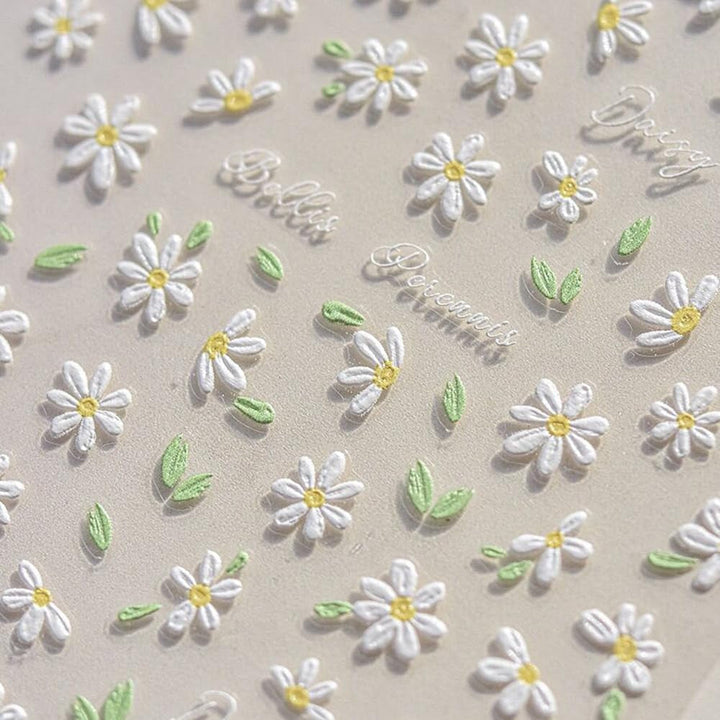 5D în relief alb margarete autocolante unghii flori autocolante unghii flori folie autoadezive autocolante unghii arta autocolante unghii margarete decorare unghii accesorii design flori autocolante unghii arta