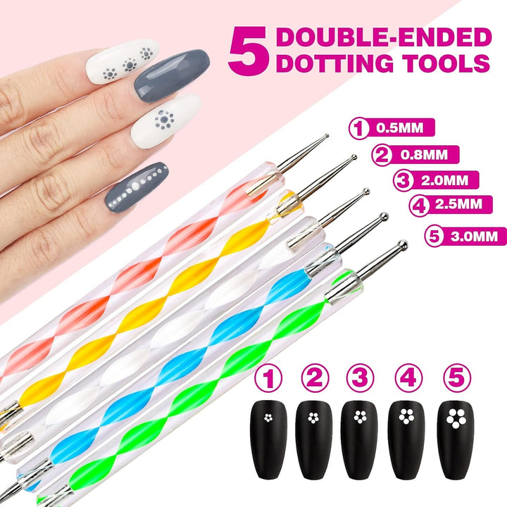 FANDAMEI 54 Blätter Wassertransfer Nagelsticker & Nail Art Pinsel Set, Dotted Pens, Blattgold Für Nagelkunst, Streifenband, Strasssteine, Werkzeug Und Dekorationen Set Für Nagelkunst Maniküre Set