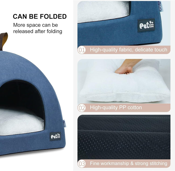 PETCUTE Peșteră pentru Pisici Mari, Pat Lavabil pentru Pisici, Cort pentru Pisici, Coș pentru Pisici și Câini, Căsuță Două în Unu cu Pernă Interioară Detașabilă, Peșteră pentru Cuibărit cu Fund Antiderapant