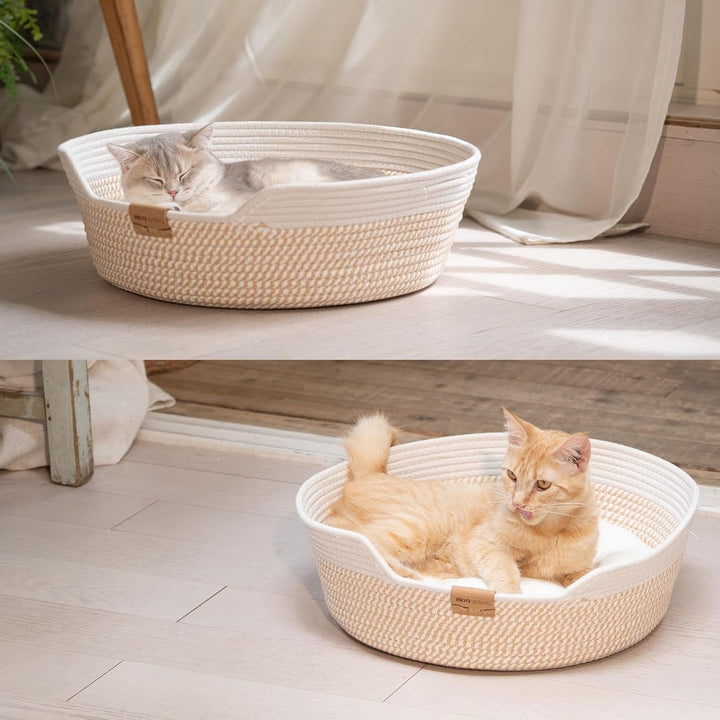 Pat pentru pisici cu pernă, coș lavabil de 47 cm, fabricat din frânghie de bumbac țesută, pentru dormit pentru toate pisicile, universal pentru toate anotimpurile
