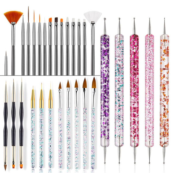 31 Stück Professionelle Nagel Pinsel Set, Dual-Ended Nagelpinsel,Pinsel Für Gelnägel,Acryl Nail Art Pen,Nail Art Dotting Tools,Nail Brush Für DIY Nagelkunst Salon Design