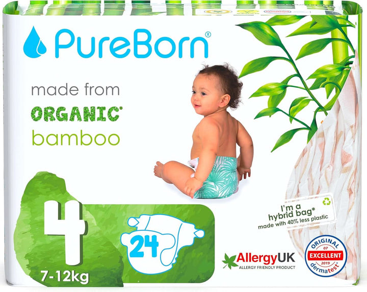 Pureborn Eco Bio-Bambus Windeln, Größe 5 (11-18 Kg), 176 Stück (2 X 88), Umweltfreundlich, Hypoallergen, Ultraweich, Mit Nässeindikator, Diverser Aufdruck