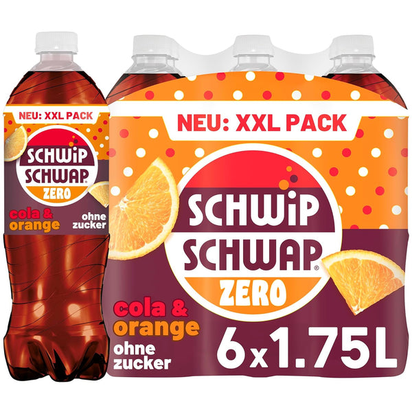 SCHWIPSCHWAP ZERO - XXL PACK - Băutură răcoritoare de cola cofeinizată cu portocale, set 6 x 1,75 litri