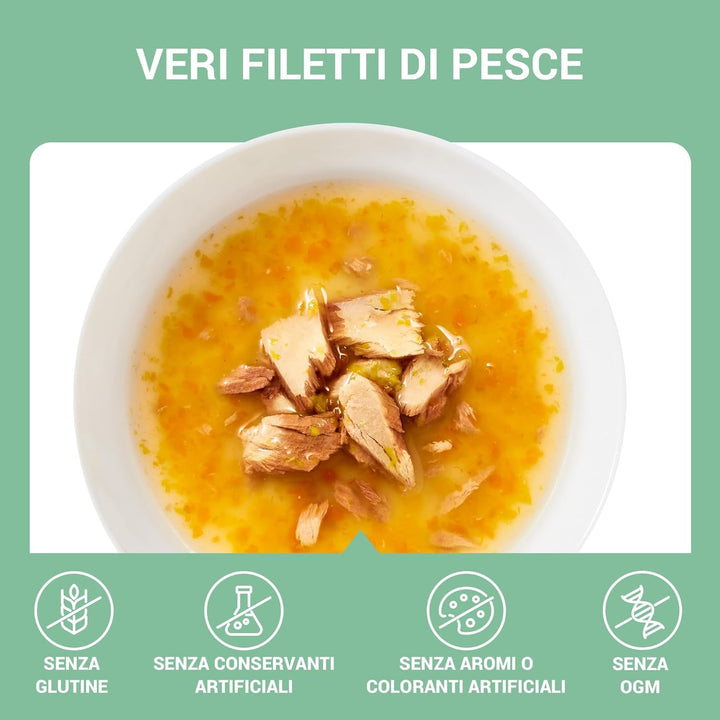 , Supă cu fileuri de ton cu morcovi și dovleac, hrană umedă complementară pentru pisici, rețeta originală, 100% naturală, 12 pungi la 40 G