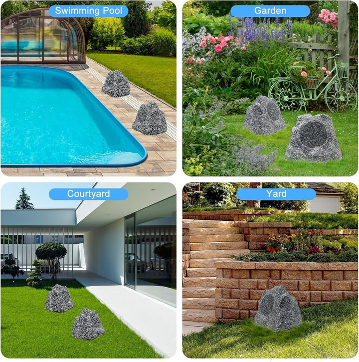 Herdio 8" Outdoor Rock Lautsprecher Hardwired 600 Watt, IPX6 Wasserdichtes Design Für Pool, Garten, Deck Und Outdoor Aktivitäten (Paar)