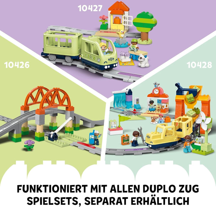 LEGO DUPLO Town Large Interactive Railway, jucărie de construcție pentru copii mici de la 3 ani, locomotivă Push & Go cu lumini și sunete, piese pentru șine, jucărie educativă pentru preșcolari 10428