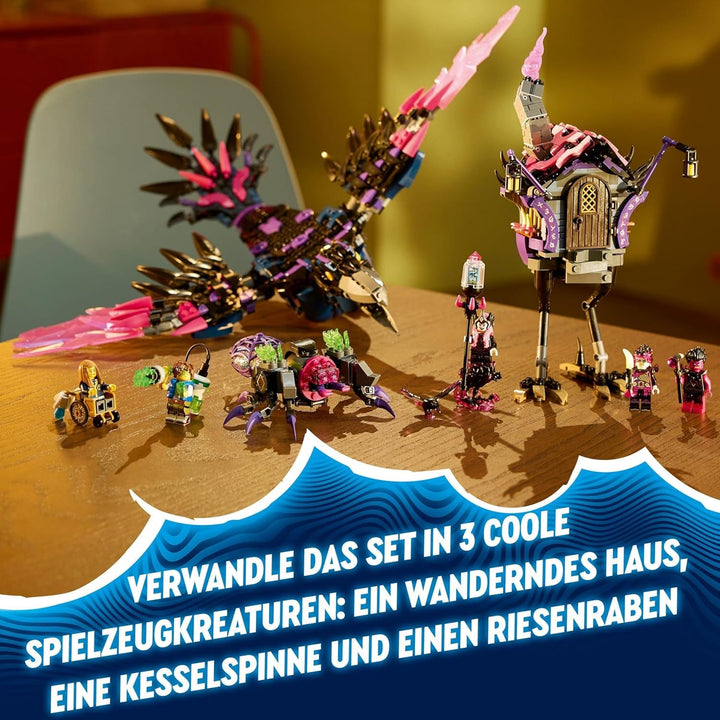 LEGO Dreamzzz 3-In-1 The Midnight Raven Of The Never Witch, Playset pentru băieți și fete de la 9 ani, cu figurine de animale, colibă fantastică pentru a o transforma într-o casă, un păianjen sau o pasăre 71478