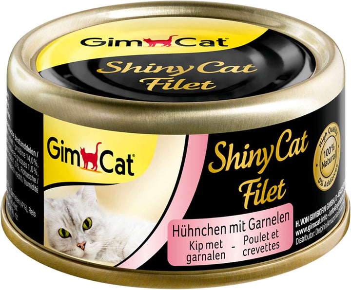 Gimcat Shinycat Fillet Tuna With Salmon - Hrană pentru pisici cu file suculent fără zahăr adăugat pentru pisici adulte - 24 cutii (24 X 70 G)