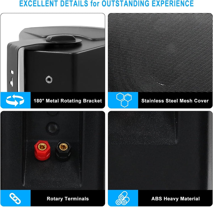 6,5 Zoll Outdoor-Lautsprecher Wasserdicht，800W Außenlautsprecher Mit Bluetooth Stereo-Verstärker, Perfekt Für Outdoor Terrasse Garten Veranda（4 Schwarz）