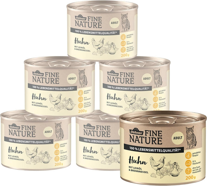 Hrană pentru pisici Dehner Fine Nature, hrană umedă fără cereale, pentru pisici adulte, curcan, cutie 6 X 200 G (1,2 kg)