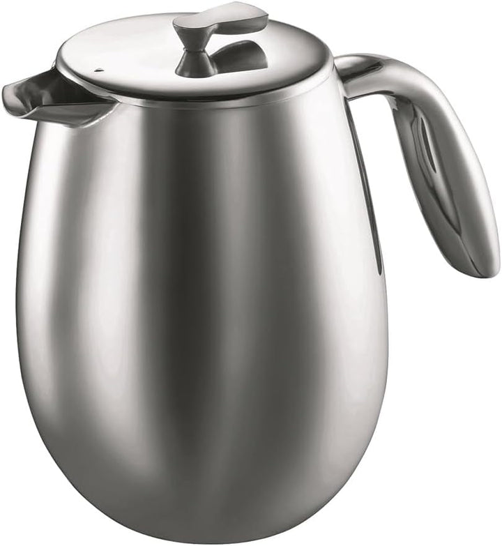 Presă franceză cu pereți dubli Bodum Columbia - 1L / 8 căni - Oțel inoxidabil lucios - Cafetieră lavabilă în mașina de spălat vase