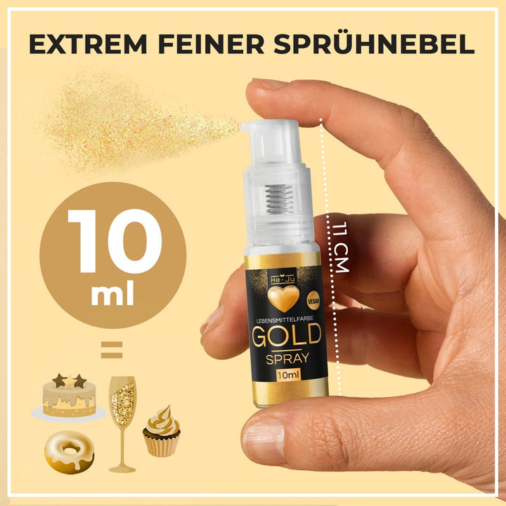 He-Ju Lebensmittelfarbe Gold Spray 10G, Goldpulver Essbar Vegan Und E171 Frei, Essbarer Glitzer Für Getränke