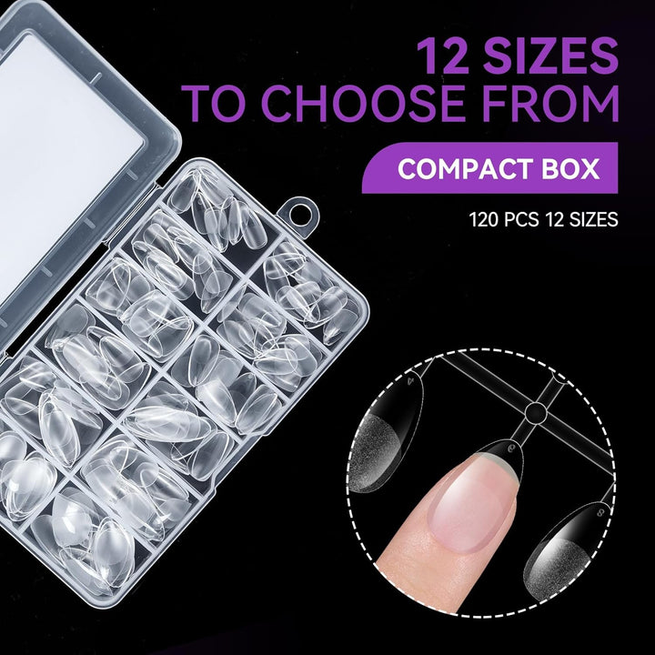 Gelike Ec Scurte Unghii Migdalate – Unghii Moi cu Acoperire Completă, Unghii Artificiale Pre-Lustruite pentru Extensii de Unghii, Studio de Unghii pentru Acasă, Salon DIY, 120 Bucăți, 12 Mărimi