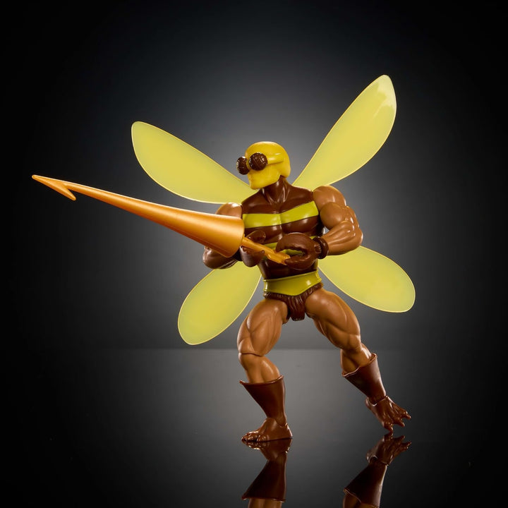 Masters of the Universe Origins Action Figure Buzz-Off din colecția de desene animate, aproximativ 14 cm înălțime, de la televiziunea din anii 1980, Bee Leader cu aripi și ochelari cu Javelin, JBM88