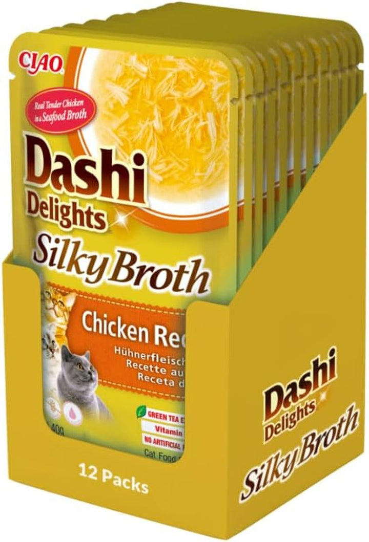 INABA Dashi Delights Hrană umedă pentru pisici 100% pui natural | Fără cereale, fără zahăr, fără arome artificiale, 86% umiditate | Tratamente premium pentru pisici în bulion 70 G (pachet de 6)
