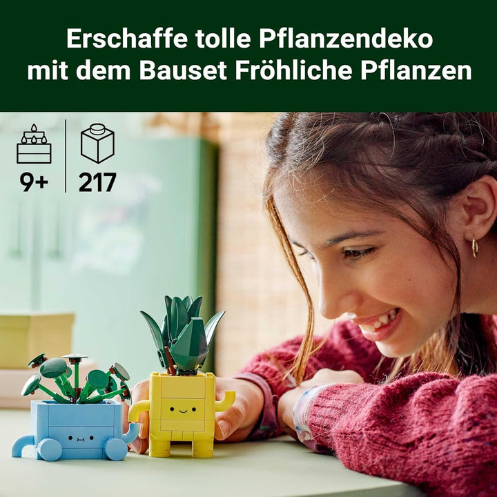 LEGO Botanicals Happy Plants - Set de bricolaj pentru copii cu 2 flori artificiale și 2 ghivece de flori colorate cu fețe de desene animate - Idee de cadou pentru fete de la 9 ani - 10349