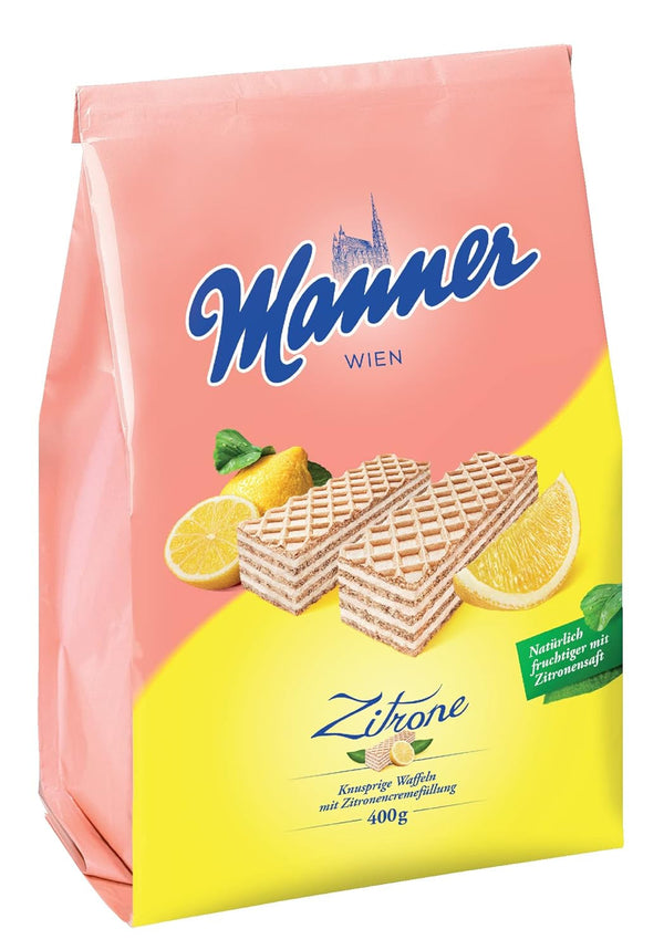 Vafe cu lămâie Manner | Vafe crocante vegane cu cremă de lămâie | 1 pachet (400 g)