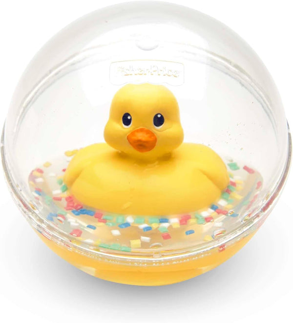 Fisher-Price WaterMates minge rățușcă, rață amuzantă în minge cu confetti, jucărie pentru copii, minge de joacă, jucărie de baie, de la 3 luni, 75676 Jucarii Bebe Naty Shop Minge de rață