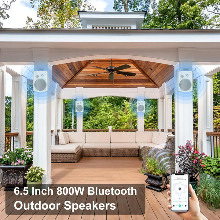 STUDIOFINIX 800W 6.5 Zoll Outdoor Bluetooth Lautsprecher Wasserdicht Verdrahtet Mit Multifunktionsverstärker Wandmontage Wetterfestes Lautsprecher-System Für Patio Garten Home(4 Lautsprecher, Weiß)