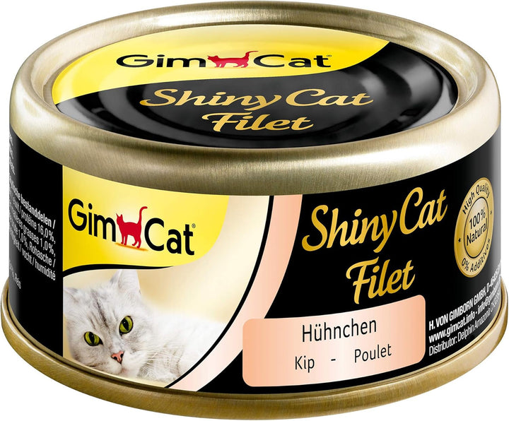 Gimcat Shinycat Fillet Tuna With Salmon - Hrană pentru pisici cu file suculent fără zahăr adăugat pentru pisici adulte - 24 cutii (24 X 70 G)