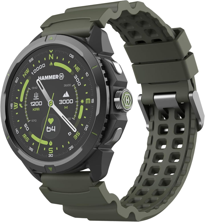 Hammer Watch 2 Military Edition, GPS, ecran AMOLED Gorilla Glass de 1,5 inch, baterie mare de 530 mah până la 15 zile de funcționare la o singură încărcare, rezistență 5 ATM, buton SOS, lanternă LED