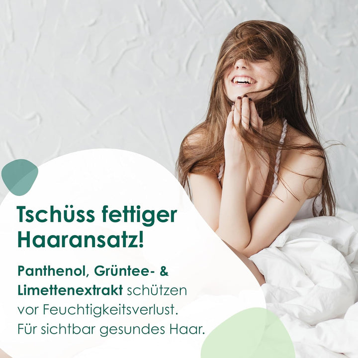 Jean & Len Frische Shampoo Grüner Tee & Limette, Für Normales Bis Schnell Fettendes Haar, Schützt Vor Feuchtigkeitsverlust, Ausgleichende Pflege, Ohne Parabene Und Silikone, Vegan, 300 Ml