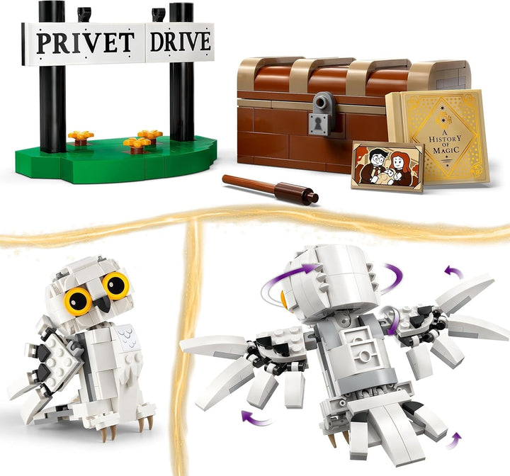 LEGO Harry Potter Hedwig în Privet Drive 4 Set cu bufniță de jucărie pentru copii, figură animal construibilă cu valiza Hogwarts, cadou mic pentru băieți, fete și toți fanii de la 7 ani 76425