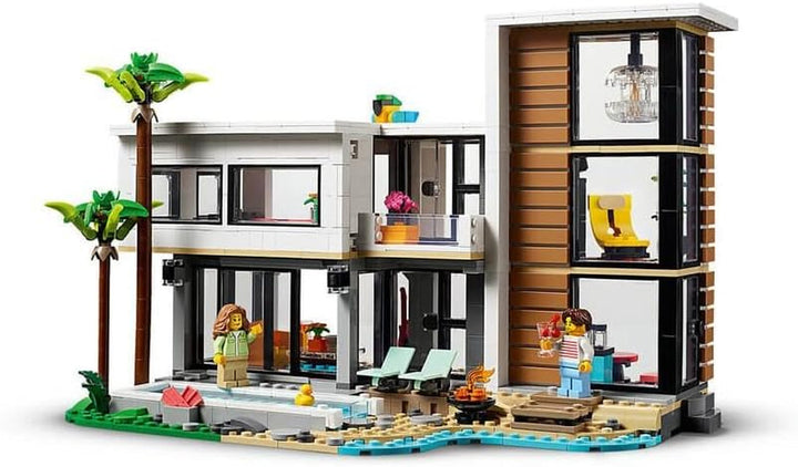 LEGO Creator Modern House, set 3 în 1 pentru a converti într-o casă de oraș sau o cabană în pădure, model de casă, idee de cadou pentru băieți și fete de la 9 ani, jucărie educativă 31153