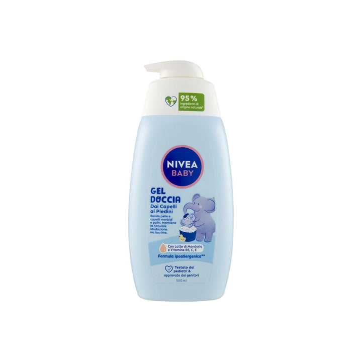 NIVEA BABY gel de duș pentru păr pe picioare 500 ml, baie cu bule pentru copii pentru piele și păr moale și curat, baie pentru copii cu protecție împotriva lacrimilor, șampon hidratant și moale pentru copii