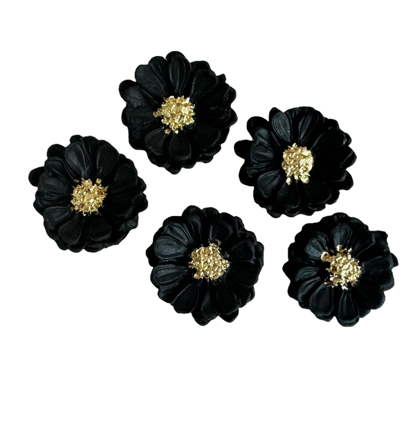 Set 5 decorazioni commestibili dalla pasta di zucchero, fiori di oro nero