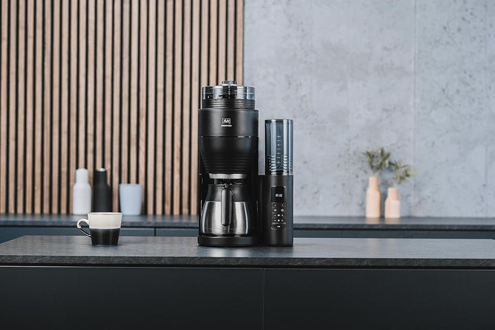 Melitta Aromafresh Therm Pro X - Espressor cu râșniță, espressor cu filtru și vas termic și rezervor de apă detașabil, pentru până la 8 cești de cafea, negru