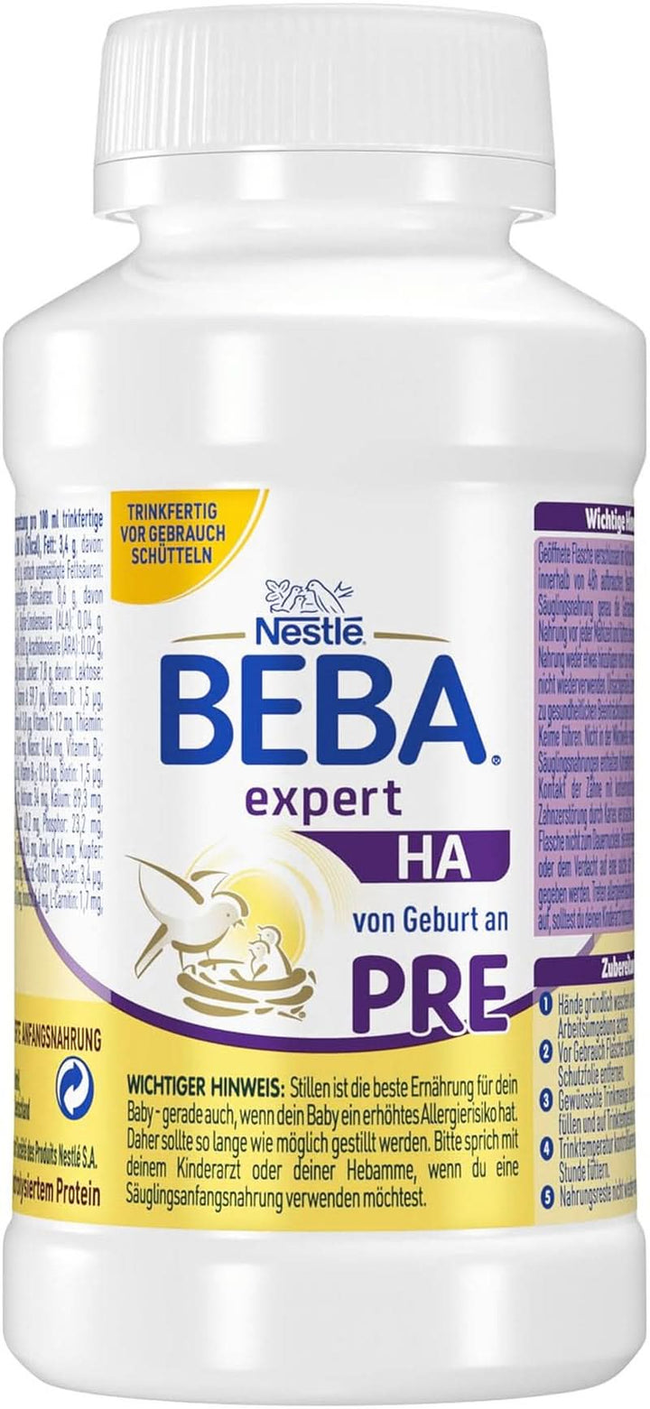 BEBA Nestlé BEBA EXPERT HA PRE Hydrolysierte Anfangsnahrung, Säuglingsnahrung Von Geburt An, 8Er Pack (8 X 200Ml)