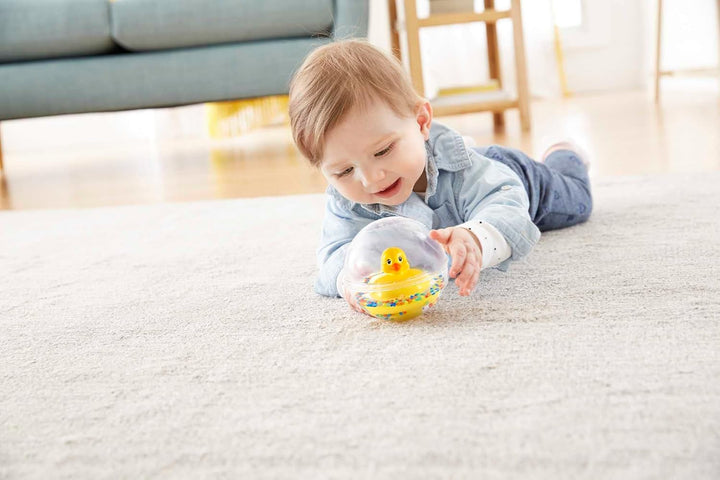 Fisher-Price WaterMates minge rățușcă, rață amuzantă în minge cu confetti, jucărie pentru copii, minge de joacă, jucărie de baie, de la 3 luni, 75676 Jucarii Bebe Naty Shop