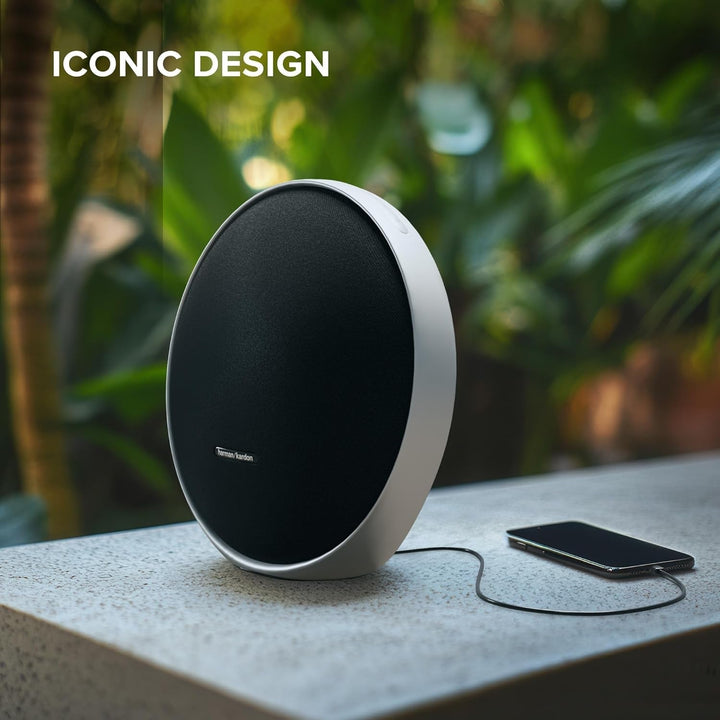 Harman Kardon Onyx Studio 9, Difuzor Bluetooth portabil cu conexiune Auracast pentru mai multe difuzoare, auto-tuning adaptiv, port de încărcare USB, autonomie 8 ore, negru