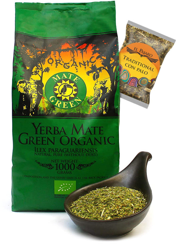 Ceai Mate Bio ● Yerba Mate Bio 1 kg ● Frunze organice vrac | 95% frunze mari 5% tulpini | Recoltat tradițional, uscat fără fum ● Ceai Mate brazilian ● 25 g El Pajaro