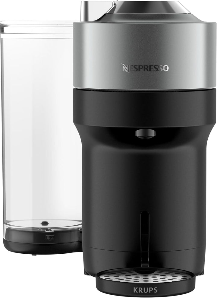 Espressor cu capsule Nespresso Krups Vertuo Pop plus, capacitate rezervor de apă de 1,1 l, design ultracompact cu o înălțime de doar 26,5 cm, sistem cu o singură atingere, 4 dimensiuni de cești, titan, XN930T