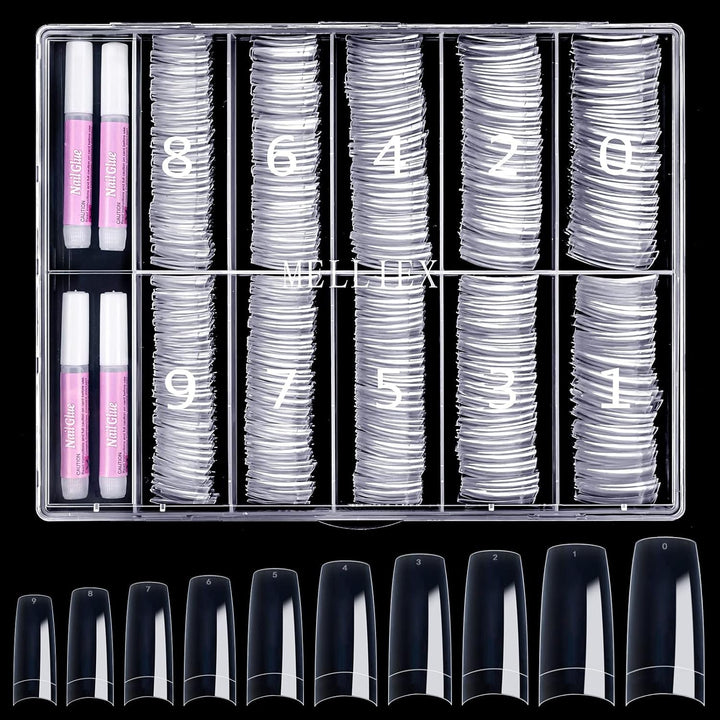 500 de bucăți de vârfuri de unghii artificiale franceze, set de vârfuri de unghii false acrilice, extensii de unghii, vârfuri de unghii, accesorii pentru unghii false cu 4 bucăți de lipici pentru design de unghii, unghii cu gel, naturale